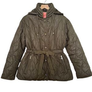 KATE SPADE Olive Green New York Onion Quilted Snap Front Tie Waist Jacket Size M